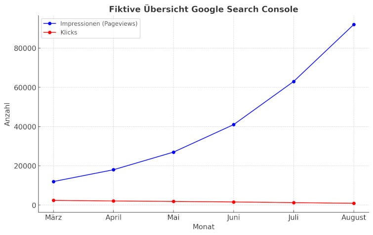 Fiktiver Kurvevenverlauf von Zahlen zu Page Views und Klicks