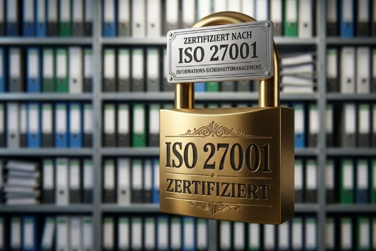 ISO27001: Schloss vor Aktenarchiv. KI-generiert